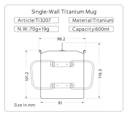 Кружка GORAA Titanium с крышкой 0,6L (Титан, 600мл)